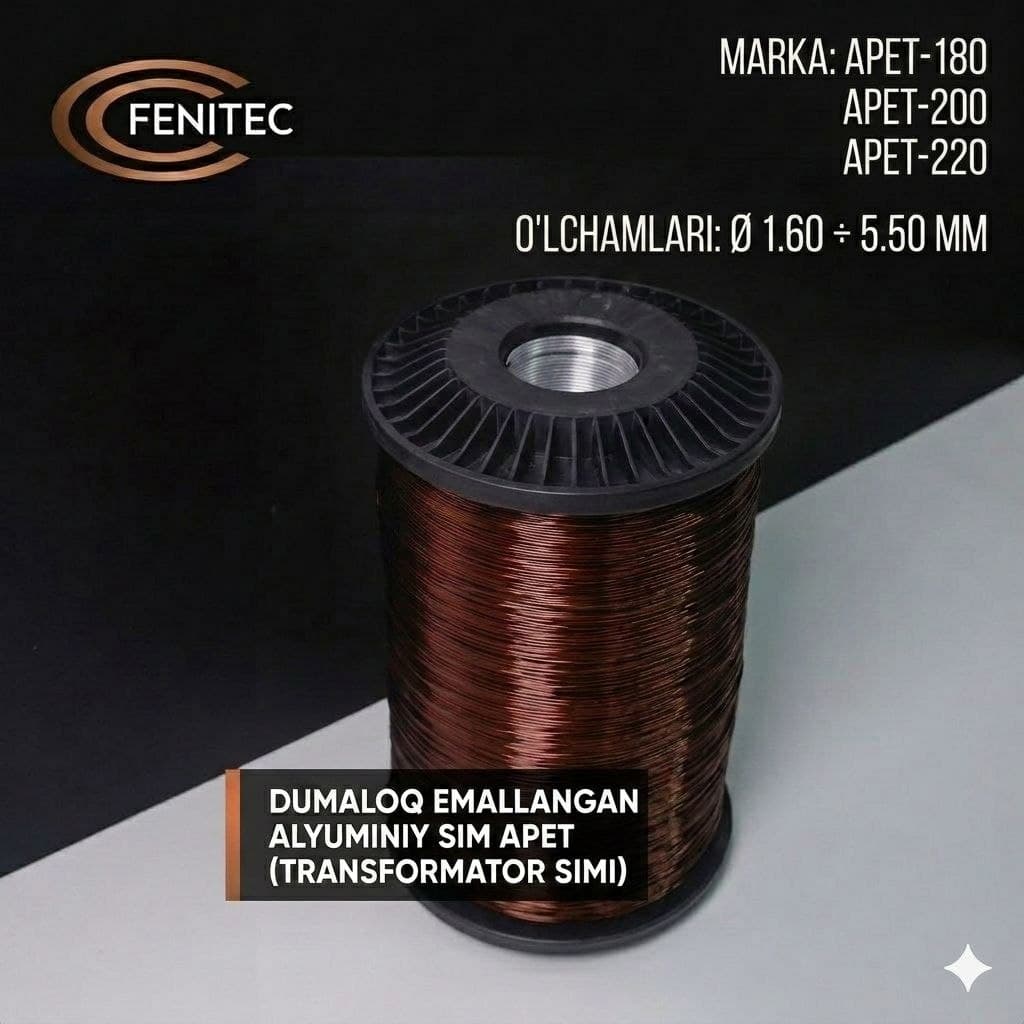 Dumaloq emallangan alyuminiy sim APET (1.60–5.50 mm) narxi | Transformator simi